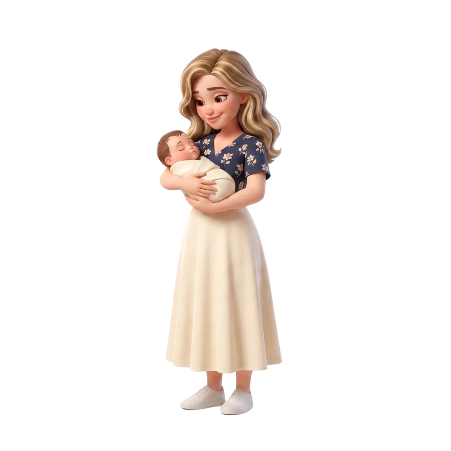 Young mother holding a swaddled newborn close to her chest